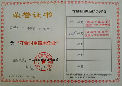 資質證書-榮獲廣東省2015年“守合同重信用企業”